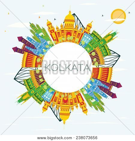 Kolkata India Skyline with Color Buildings, Blue Sky and Copy Space. Business Travel and Tourism Concept with Historic Buildings. Kolkata Cityscape with Landmarks.