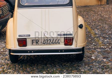 Bergamo, Italy: July 08 2017 - Retro Beige Citroen 2 Cv 6 Charleston Car Released Circa 1980 In Fran