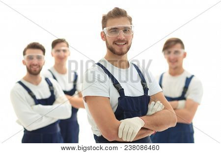 foreman on the background of the professional team