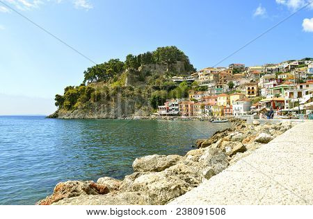Paxos Harbour, Greece - October 01, 2017 : Paxos Tourist Visiting The Small Island South Of Corfu A 