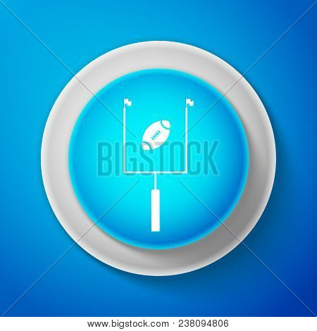 White American Football With Goal Post Icon Isolated On Blue Background. Circle Blue Button With Whi