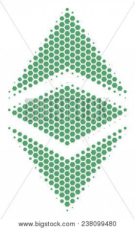 Halftone Hexagonal Ethereum Classic Icon. Pictogram On A White Background. Vector Pattern Of Ethereu
