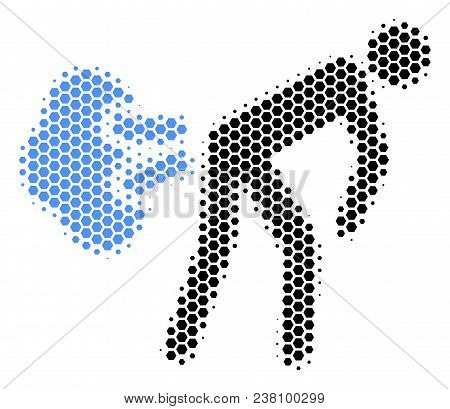 Halftone Hexagonal Fart Gases Icon. Pictogram On A White Background. Vector Collage Of Fart Gases Ic