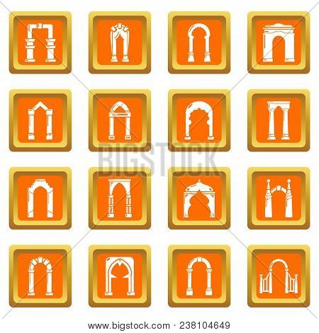 Arch Types Icons Set Vector Orange Square Isolated On White Background