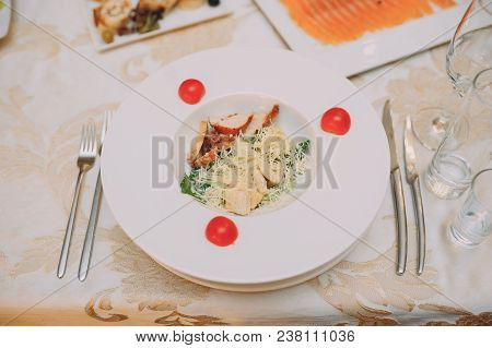 Hot Dish With Meat, Restaurant, White Plate