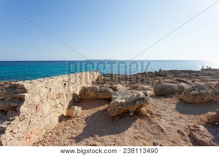 Cap De Ses Salines, Mallorca, Spain - Beautiful Warm Light During Sunset At The Beach Of Ses Salines