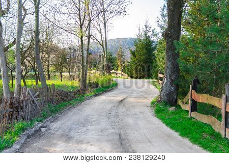 Curving Road Between Fields And Trees, Bad Road