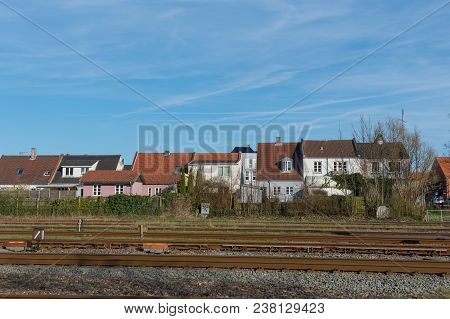 Buildings Near The Railway In Town Of Nykoebing F In Denmark