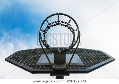 Basketball Hoop Silhouette. Basketball Hoop With Sunset Silhouette Background