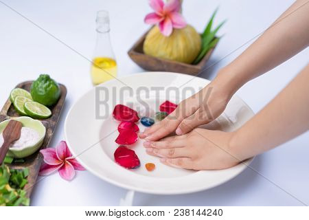 Spa Treatment And Product For Hand Spa With White Background; Select And Soft Focu