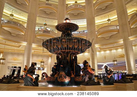 Macau, China- 10 Apr, 2018: Interior View Of The Parisian Macau. It Is A Luxury Hotel Owned By Las V