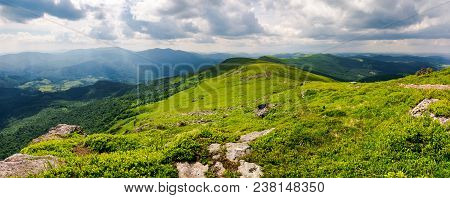 Panorama Of Great Carpathian Water Dividing Ridge. Beautiful Summer Landscape View Of Lviv And Trans