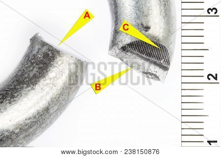 Macro Detail Of Cutted Padlock Documented As Evidence Of Burglary Crime
