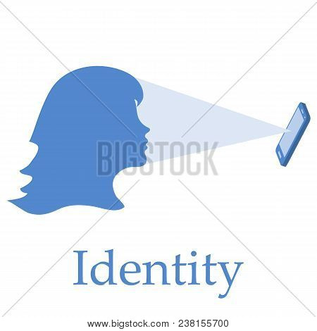 Illustration Of Recognition Of Female Face By Phone. Biometric Verification And Identification. New 