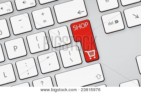 ショップ アイコン、白いキーボード上のボタン