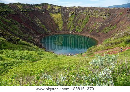 Kerið Volcanic Crater Lake Also Called Kerid Or Kerith In Southern Iceland Is Part Of The Golden Cir