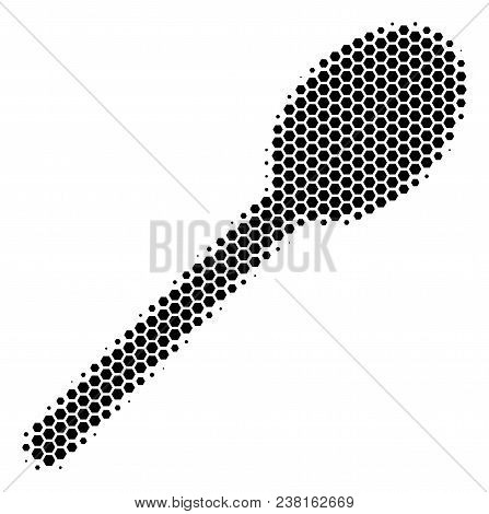 Halftone Hexagon Spoon Icon. Pictogram On A White Background. Vector Concept Of Spoon Icon Construct