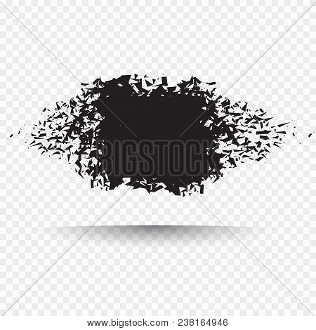 Black Square Stone With Debris Isolated. Abstract Black Explosion. Geometric Illustration. Vector Sq