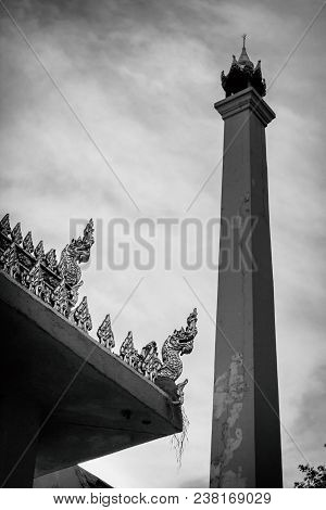 The Crematory At Thai Temple With Black And White Image For Expressing Condolence