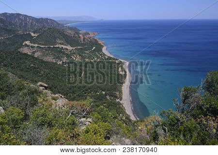 Coccorrocci Beach From Path To Cartuceddu Peak