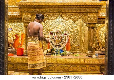 Arulmigu Manakula Vinayagar Temple, Puduchery, Pondichery, Tamil Nadu, India - March Circa, 2018. In