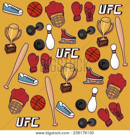 Assorted Sports Equipment Including A Basketball, Baseball, Boxing, Fitness, Bowling, And Sneakers  