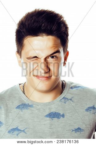 Young Attractive Man Isolated Thinking Emotional On White Close Up