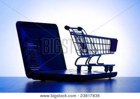 Silhoette Laptop und Warenkorb