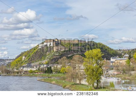Fortress Of Ehrenbreitstein In Koblenz At River Rhine