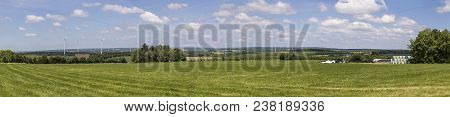Panoramic View Of Wind Generators In The Hunsrueck Landscape