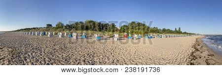 Beach With Beach Chairs In A Row  In Zinnowitz, Usedom, Germany