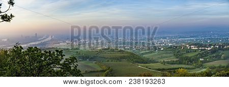 Scenic Panorama Of Vienna With The Suburbs And River Danube