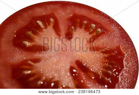 Red Tomato Isolated On White Background. Sliced Tomato Isolated On White Background. Texture Tomato 
