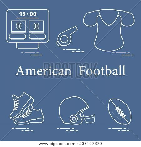 Equipment For American Football, Rugby. Electronic Scoreboard, Whistle, Clothes, Sneakers, Helmet, B