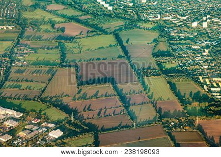 Aerial Of Rural Landscape Near Frankfurt Airport At Raunheim