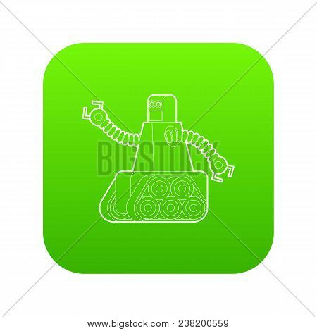 Robot With Caterpillar Track Icon Green Vector Isolated On White Background