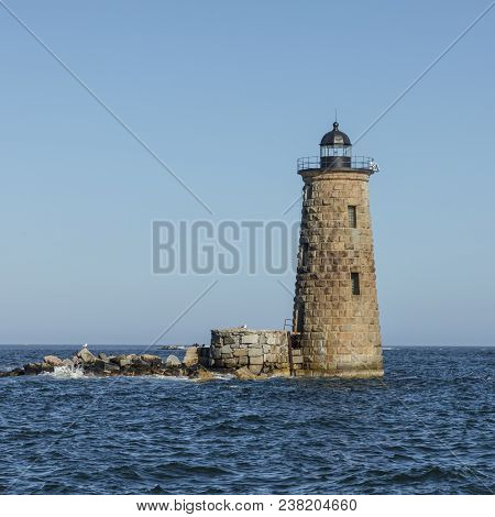 Whaleback Lighthouse Off The Coast Of Portsmouth Maine, Usa