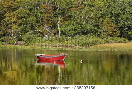 Boat At Beautiful Lake Landscape At Harwich At Cape Cod Island