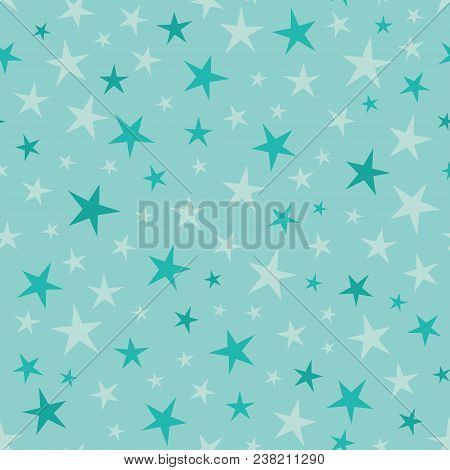 Vector Soft Blue Green Stars Seamless Pattern Background. Surface Pattern Design Perfect For Fabric,
