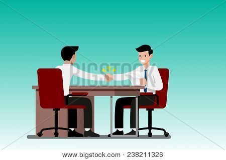Businessman Greeting And Agree To Make A Deal Each Other, Vector Illustration.