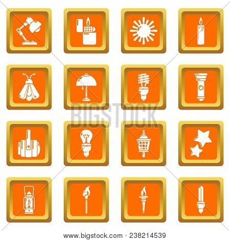 Light Source Icons Set Vector Orange Square Isolated On White Background