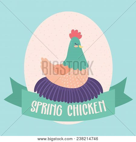 Vector Spring Chicken Illustration Clip Art Graphic. Placement Graphics Perfect For Greeting Cards, 