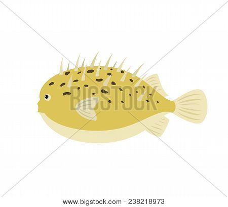 Cartoon Fish Hedgehog Icon On White Background. Vector Illustration.