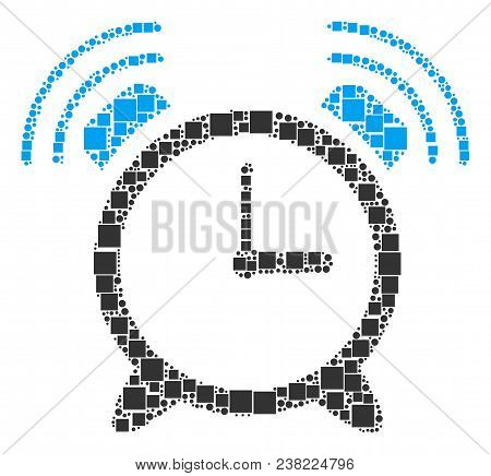 Buzzer Composition Icon Of Square Shapes And Round Items In Variable Sizes. Vector Items Are Combine