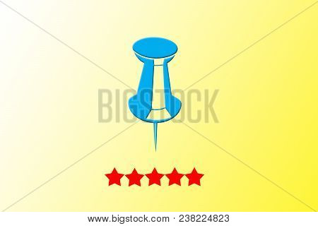 A Light Blue Colored Push Pin And Five Red Colored Stars On A Yellow Gradient Concept Of Achieving F