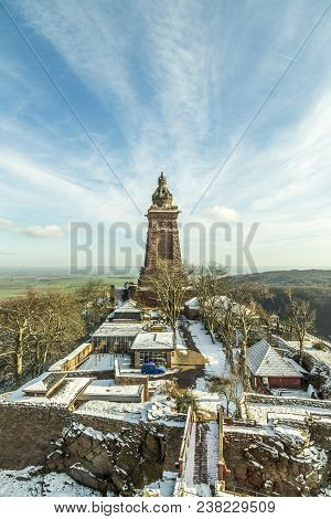 Wilhelm I Monument On Kyffhaeuser Mountain Thuringia, Germany Under Blue Sky