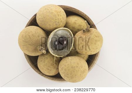 Longan In Ceramic Pial Isolated On White Background - (exotic Fruit)
