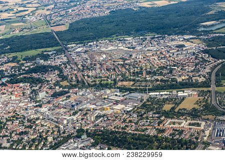 Aerial Of Hanau Near Frankfurt By Approaching Frankfurt Airport By Day