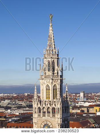 Aerial Of Munich With Tower Of New City Hall  In Beautiful Weather