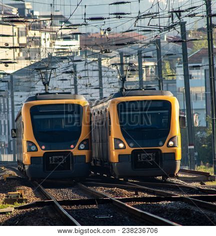 A European City Train Leaving The Station